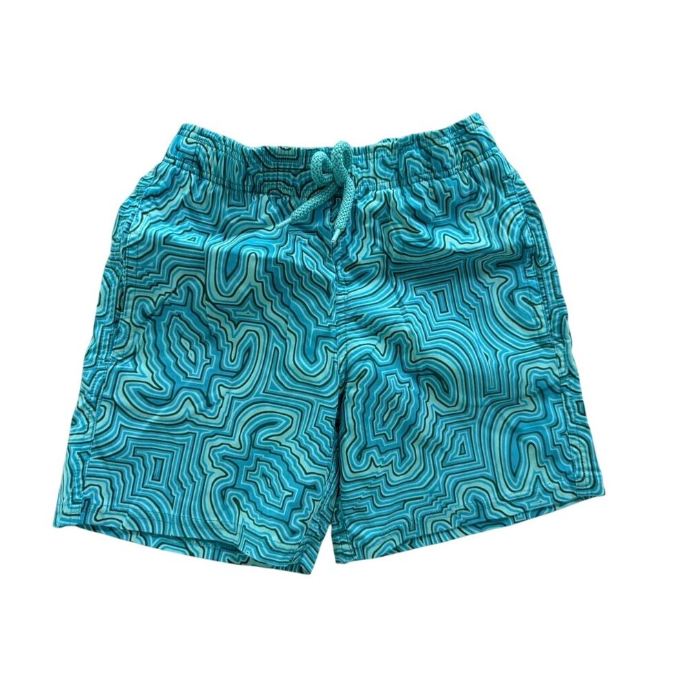 Vilebrequin Boys Swim Trunk Shorts Teal Navy Blue Wave Print Size 10